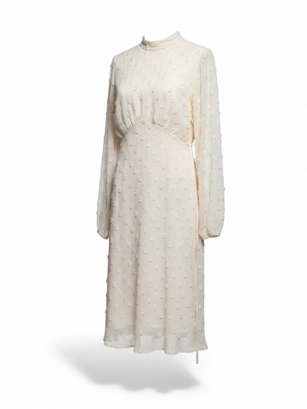 Chicwish Cream Textured Long-Sleeve Midi Dress